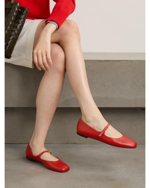 Bally Red Banya Leather Mary Jane Ballet Flats