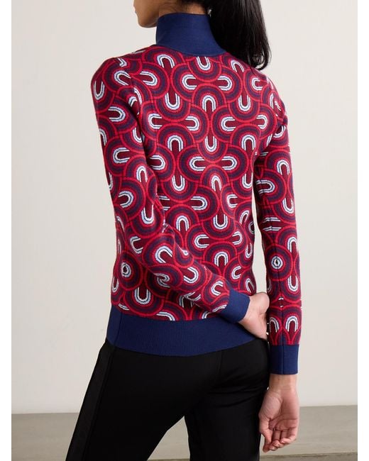 Fusalp Red Jacquard-Knit Half-Zip Sweater