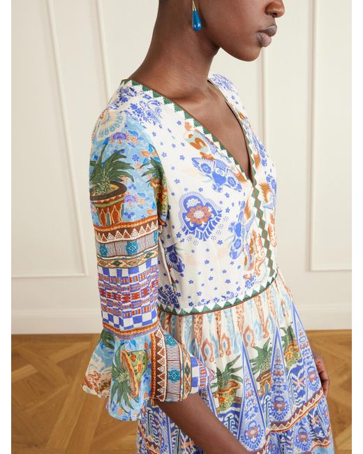 Emporio Sirenuse White Bella Pleated Printed Cotton Maxi Dress
