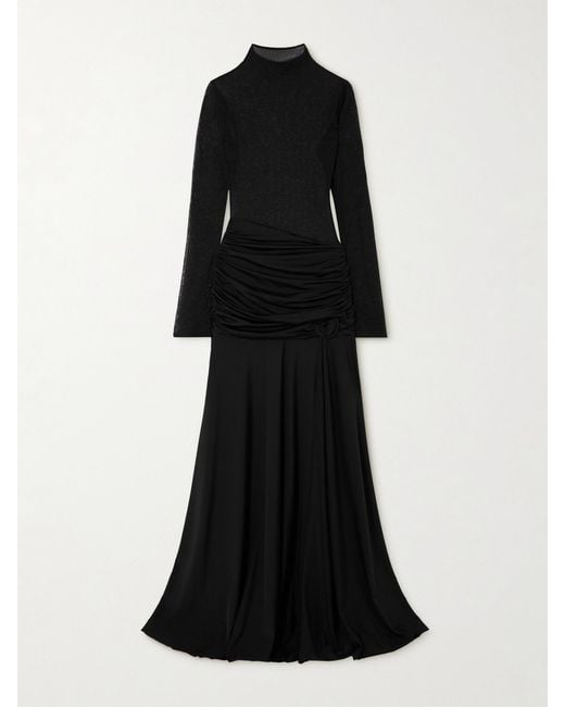 Maygel Coronel Black Mageia Draped Tulle And Stretch Satin-Jersey Maxi Dress