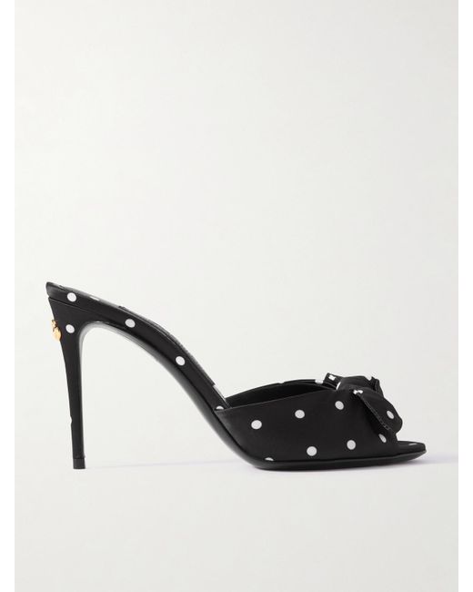 Dolce & Gabbana Black Keira Bow-Embellished Polka-Dot Twill Sandals