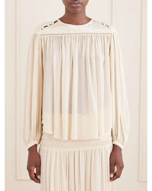 Isabel Marant Natural Nuna Bead-Embellished Silk Blouse