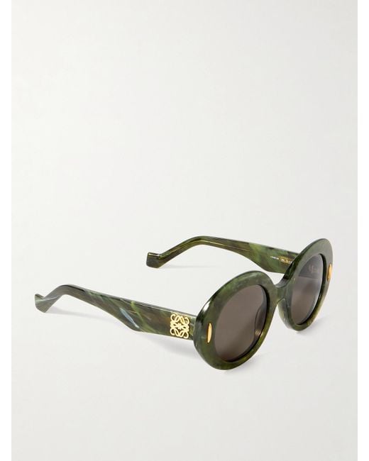 Loewe Green Round-Frame Marbled Acetate Sunglasses