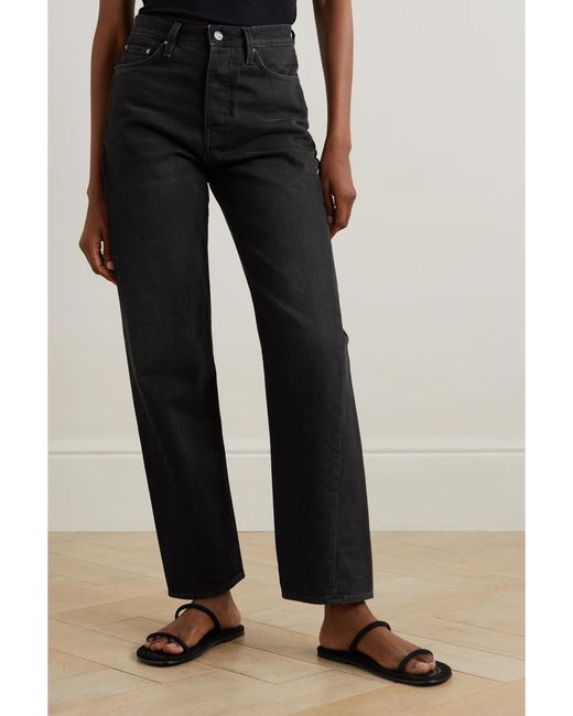 Totême Black Net Sustain Twisted Seam High-Rise Straight-Leg Organic Jeans
