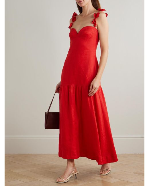 ANDRES OTALORA Red Ser Arte Maxikleid Aus Leinen Mit Applikationen