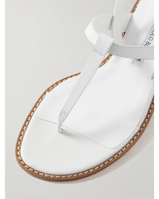 Manolo Blahnik White Hata Leather Slingback Sandals