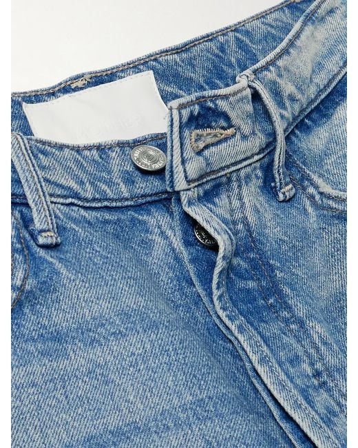 Mother Blue The Pipe Dream Button Sneak Fray Distressed High-Rise Wide-Leg Jeans