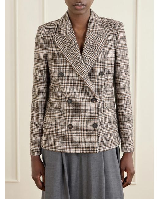 Brunello Cucinelli Brown Checked Wool-Blend Blazer