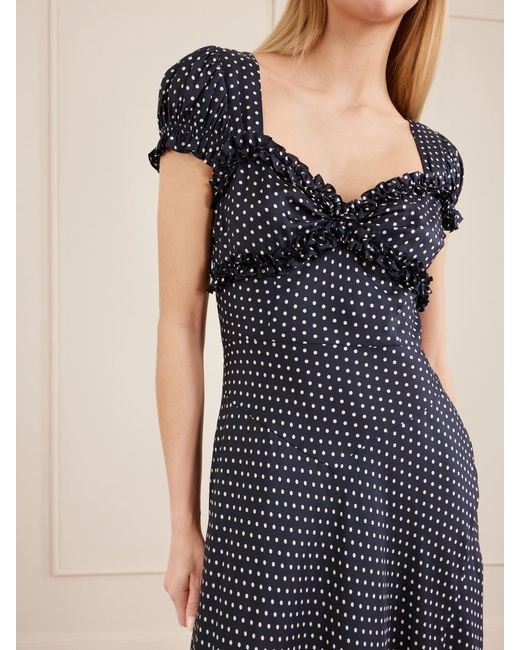 Doen Blue Valerine Gathered Polk-Dot Silk-Blend Twill Maxi Dress