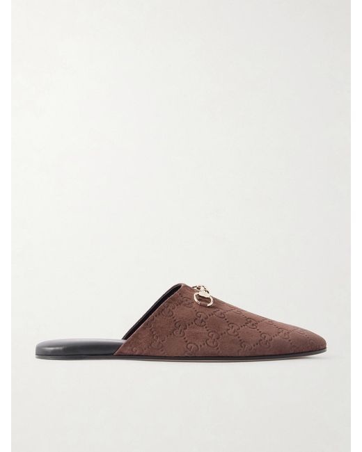 Gucci Horsebit-Detailed Debossed Suede Slippers in Brown | Lyst display picture 2