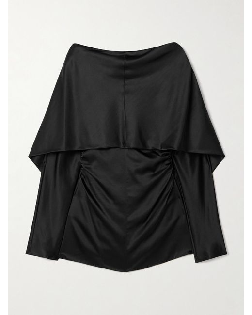 TOVE Black Katana Cape-Effect Ruched Silk-Blend Satin Top