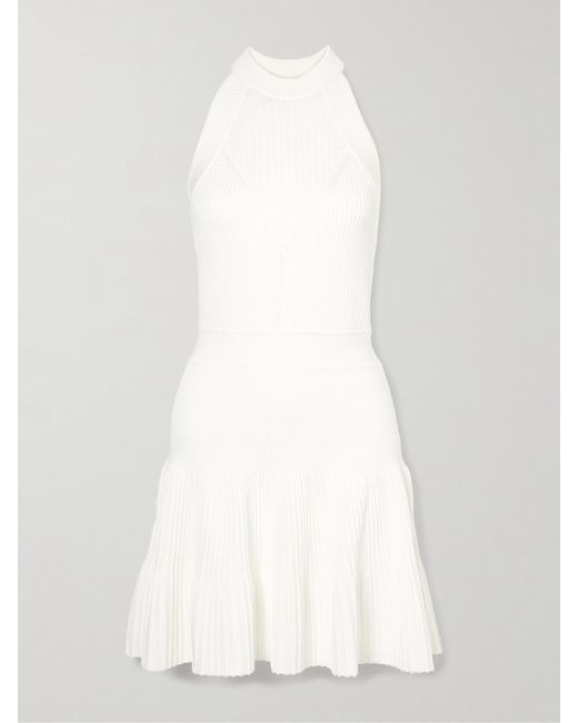 Balmain White Minikleid Aus Geripptem Pointelle-Strick