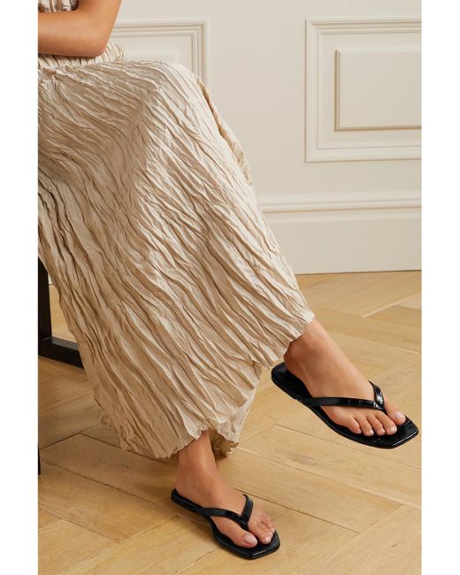 Totême  Black Croc-Effect Leather Flip Flops