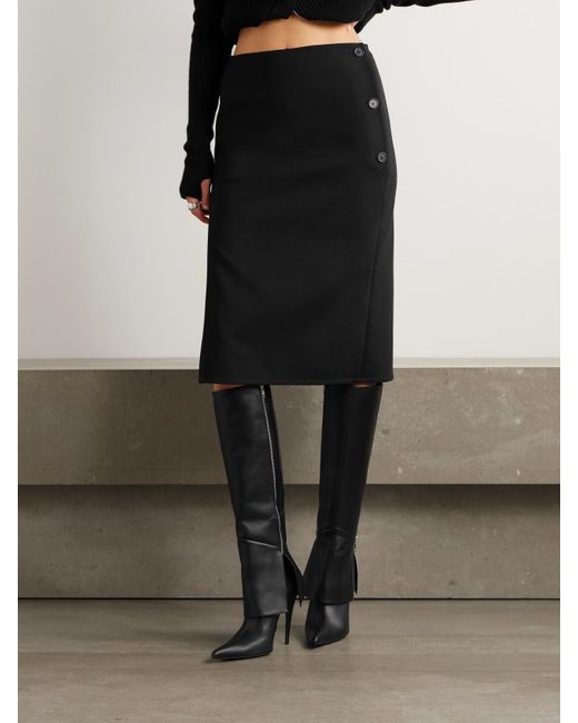 Courreges Black Midirock Aus Crêpe Aus Einer Wollmischung Mit Wickeleffekt