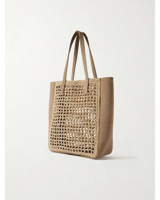 Khaite Natural Zoe Small Suede And Crocheted Raffia Tote