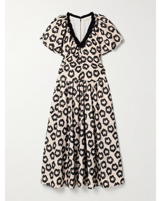Ulla Johnson White Violeta Chiffon-Trimmed Ruched Fil Coupé Recycled-Faille Midi Dress