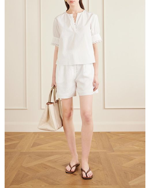 FRAME White Keepsake Popover Camp-Collar Cotton Blouse