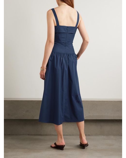 Saloni Blue Zinnia Buckled Cotton-Blend Poplin Midi Dress