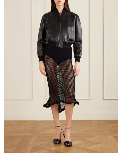 Givenchy Black Ruffled Mesh Midi Skirt