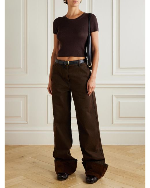 ÉTERNE Red Baby Tee Cropped Ribbed Cashmere T-Shirt