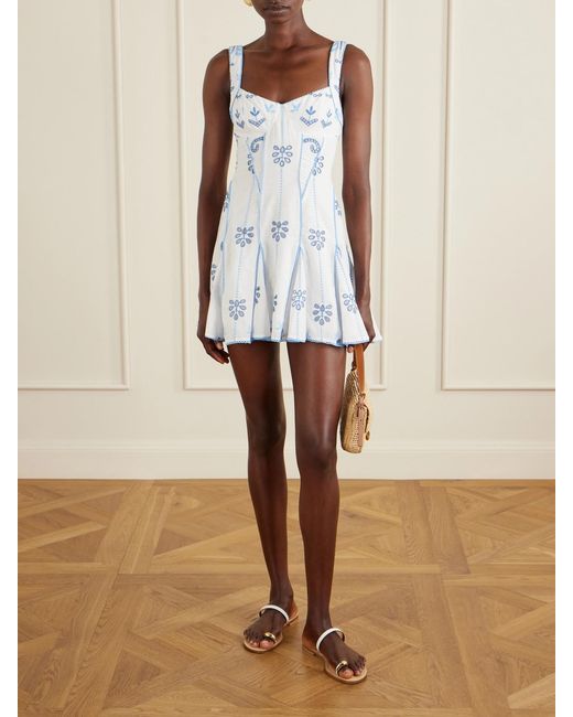 Charo Ruiz Blue Arissa Broderie Anglaise Cotton-Blend Mini Dress