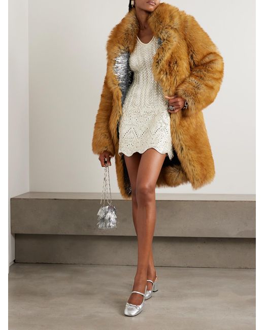 Rabanne Brown Oversized Embellished Plush Coat