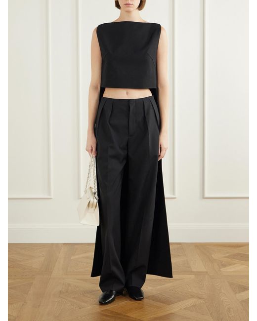 Jil Sander Black Cropped Wool-Blend Blouse