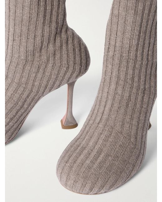 AMINA MUADDI Gray Veneda Ribbed Stretch-Knit Sock Boots