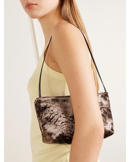 Valesque White Corset Leather-Trimmed Crushed Velvet Shoulder Bag
