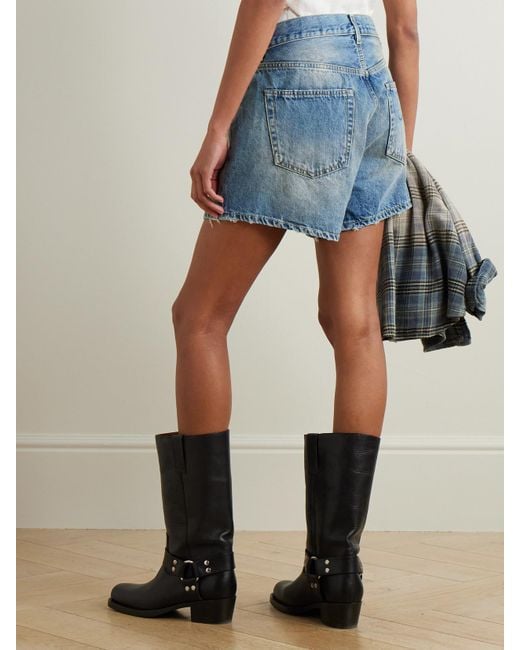 R13 Blue Crossover Asymmetric Denim Shorts