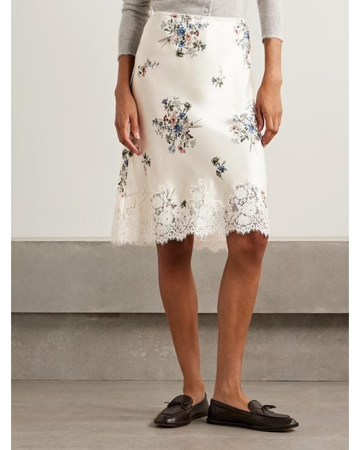 Doen Natural Elowette Lace-Trimmed Floral-Print Silk-Satin Skirt