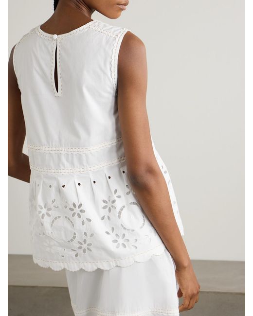 Vita Kin White Olympia Scalloped Broderie Anglaise Cotton-Poplin Top