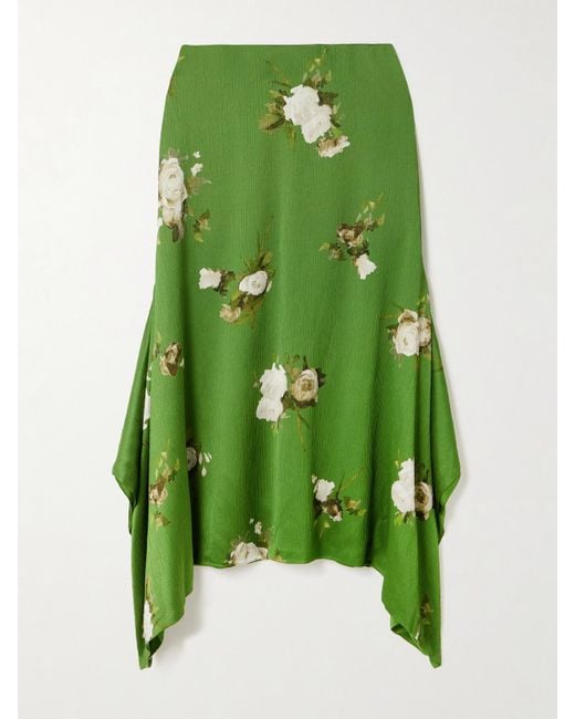 Erdem Green Midirock Aus Krepon Mit Blumenprint