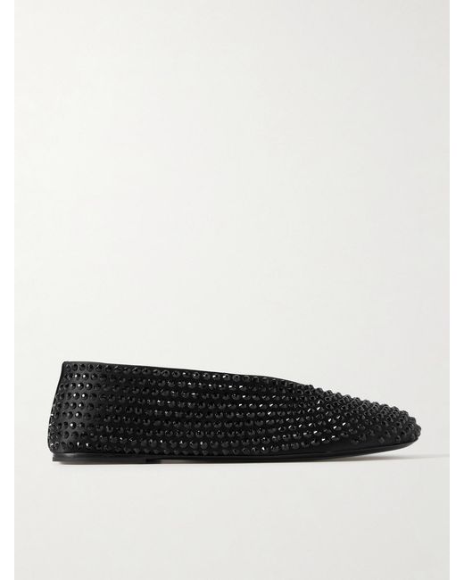 Khaite Black Marcy Crystal-Embellished Satin Ballet Flats
