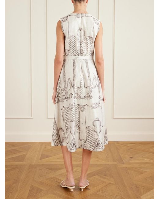 Max Mara Natural Belted Printed Twill Midi Shirt Dress