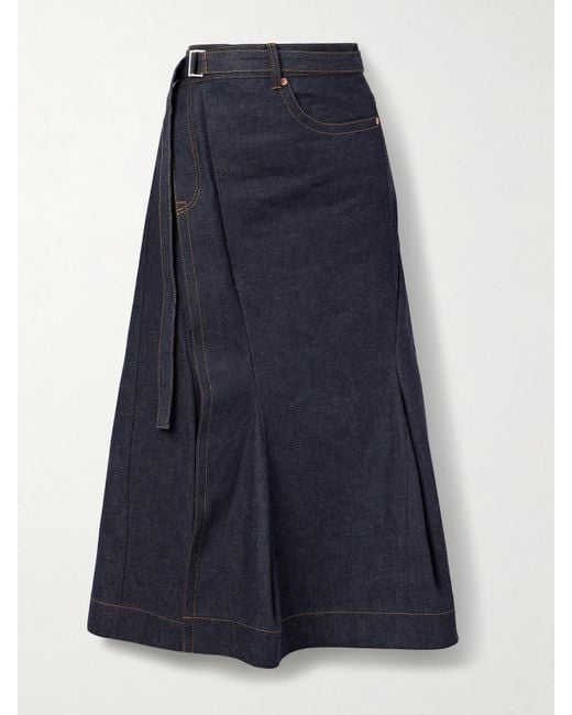 Sacai Blue Belted Denim Midi Skirt