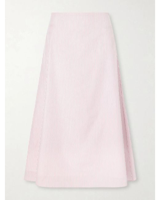 Twp Pink A-Line Striped Cotton Midi Skirt