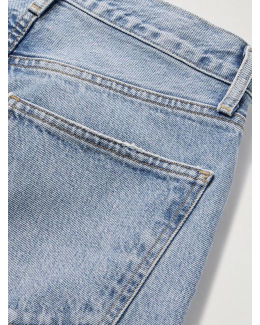 Agolde Blue 90's Pinch Waist Long Frayed High-Rise Straight-Leg Jeans