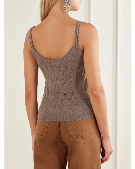 Ulla Johnson Brown Brielle Scalloped Pointelle-Knit Cashmere Tank