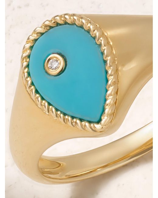 Yvonne Léon Blue 9-Karat, And Diamond Signet Ring