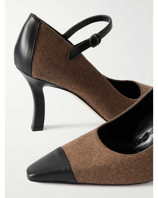 Manolo Blahnik White Semele 90 Leather-Trimmed Brushed Tweed Mary Jane Pumps