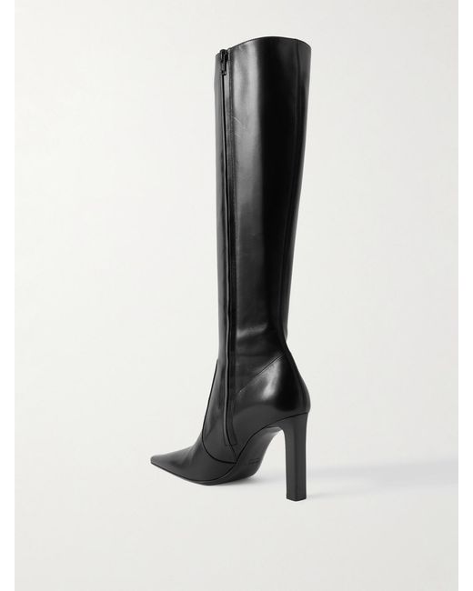Saint Laurent Black Francoise Glossed-Leather Knee Boots