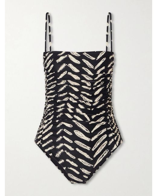 Johanna Ortiz White Whispering Tides Ruched Printed Recycled Stretch-Jersey One-Piece