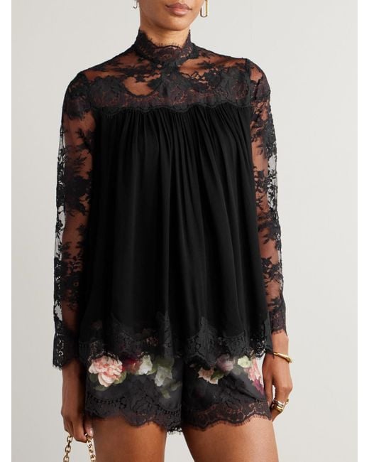 Zimmermann Black Hypnotic Bluse Aus Chiffon Mit Spitzenbesätzen
