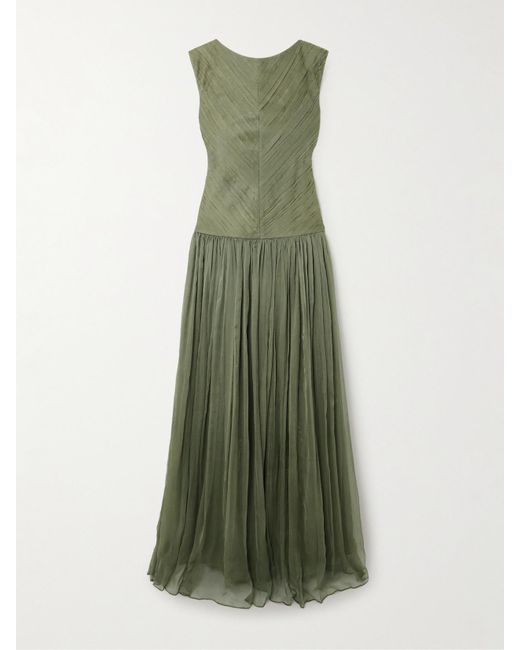 Abadia Green Eden Robe Aus Chiffon Mit Biesen