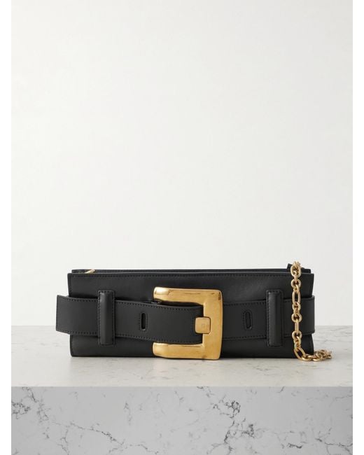 Balmain Black Anthem Schultertasche Aus Leder Mit Schnalle