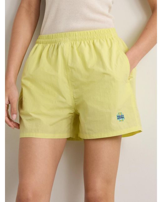 Tory Sport Yellow Embroidered Crinkled-Shell Shorts