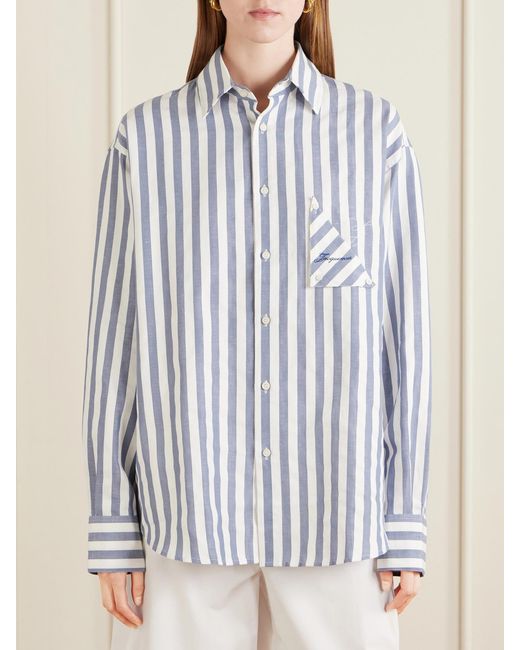 Jacquemus Blue La Chemise Voilier Striped Cotton-Poplin Shirt