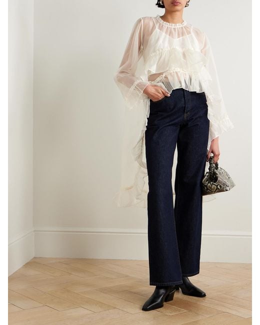 Sea Natural Cornelia Asymmetric Ruffled Silk-Organza Top