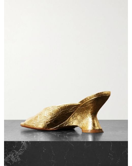 Dries Van Noten Metallic Croc-Effect Leather Mules